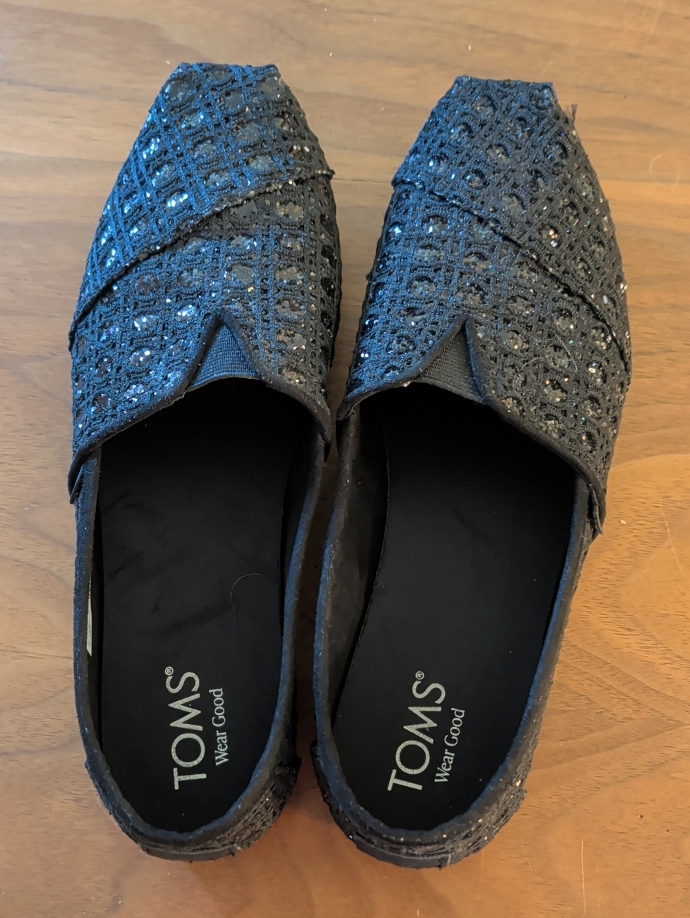 Toms Black Sequin Crochet Alpargata Flats
